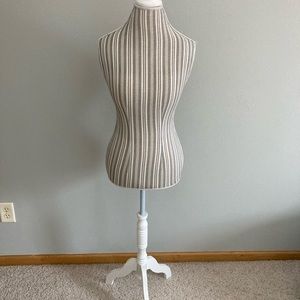 Female Mannequin Body Grey Stripe w/White Tripod Stand Clothing Jewelry Display